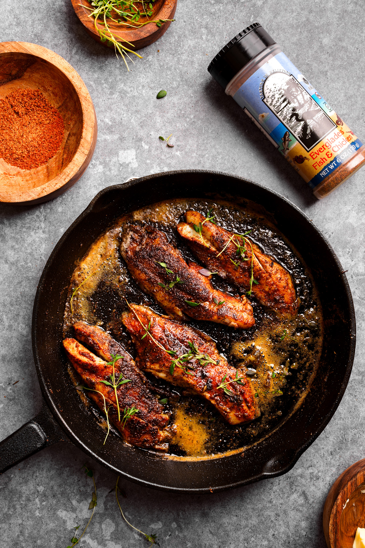 looking down at the sea trout recipe with the everglades seasoning